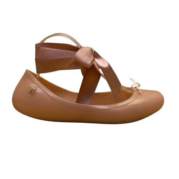 Melissa Women’s Pink Rubber With Ribbon Ties Ballet Bow Shoes Size 9 - Picture 2 of 8